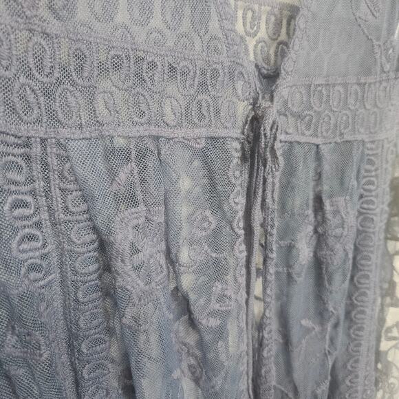 Doe & Rae Blue Lace Long Line Short Sleeve Cardigan - Picture 6 of 8